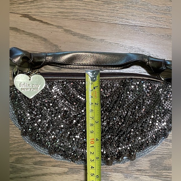 FELIX REY NEW YORK Mini Bronze Copper Metal Mesh Ruffle Evening Hobo Purse Bag - Picture 9 of 9